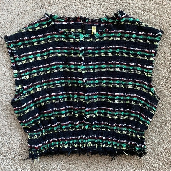Proenza Schouler- Multicolored Cropped Frayed Tweed Sleeveless Top - Picture 6 of 10